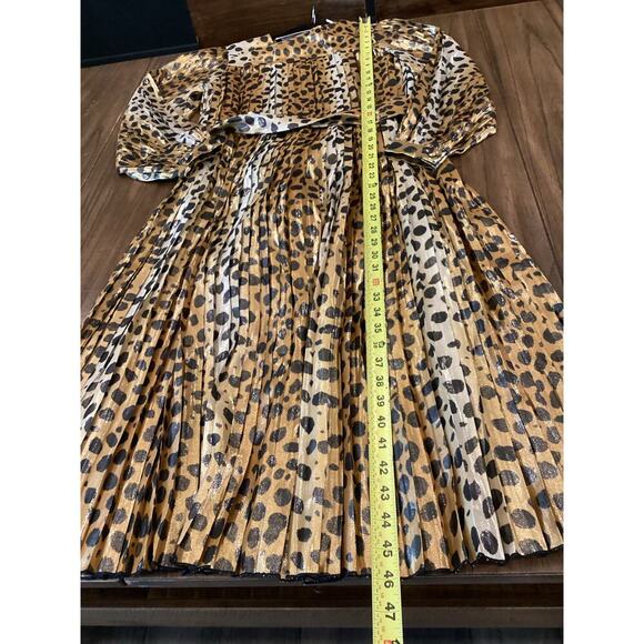 Runway MARC JACOBS Gold Black Silk Metallic Animal Print Pleated midi Dress 0 - Picture 4 of 13
